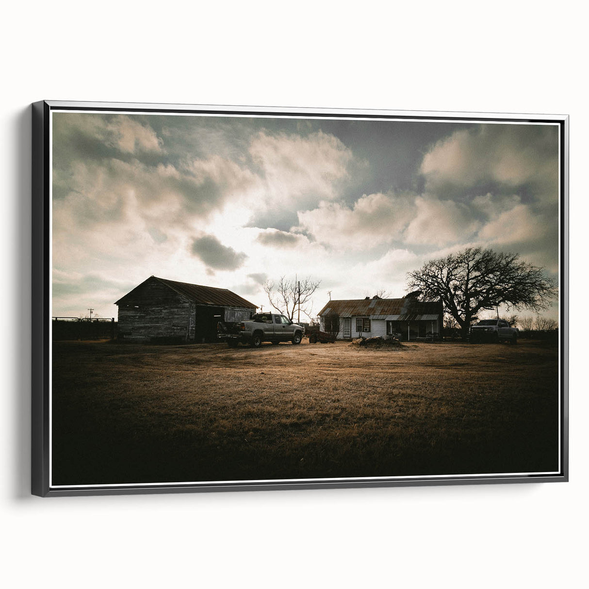 Rustic Wall Art - Vintage Farmhouse Barn with Truck and Dramatic Sky