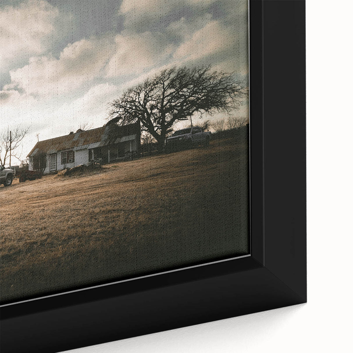 Rustic Wall Art - Vintage Farmhouse Barn with Truck and Dramatic Sky