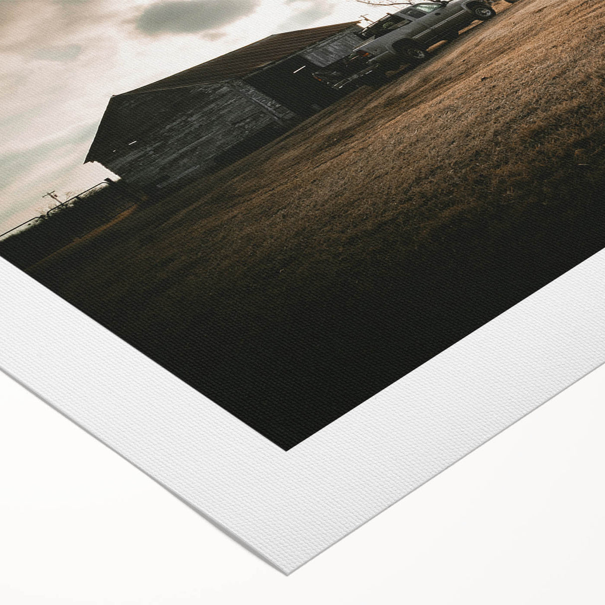 Rustic Wall Art - Vintage Farmhouse Barn with Truck and Dramatic Sky