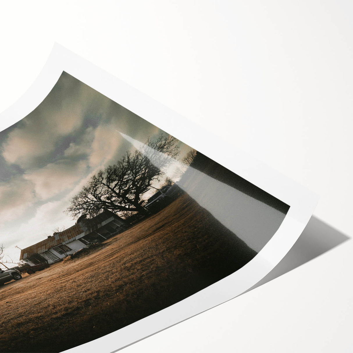 Rustic Wall Art - Vintage Farmhouse Barn with Truck and Dramatic Sky