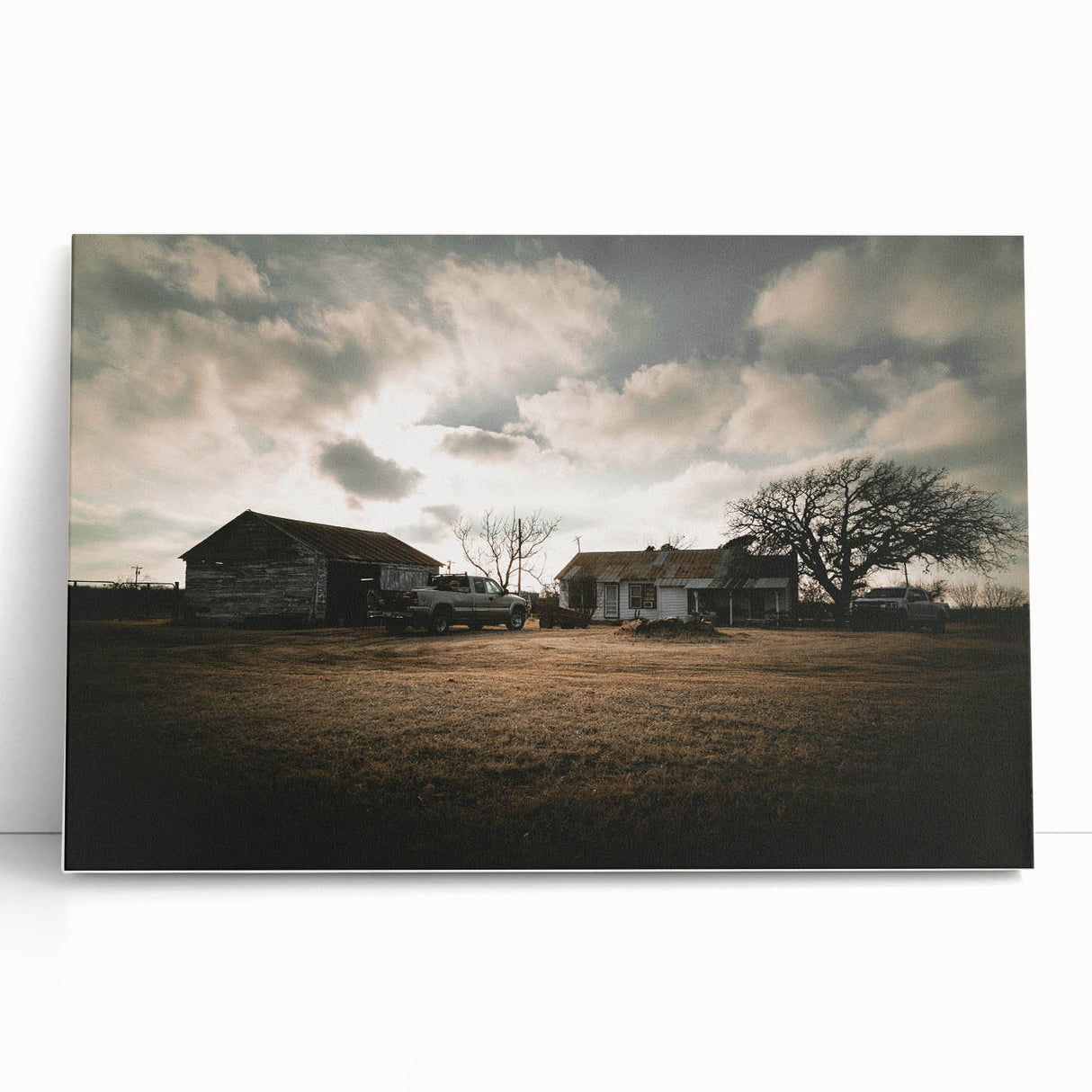 Rustic Wall Art - Vintage Farmhouse Barn with Truck and Dramatic Sky