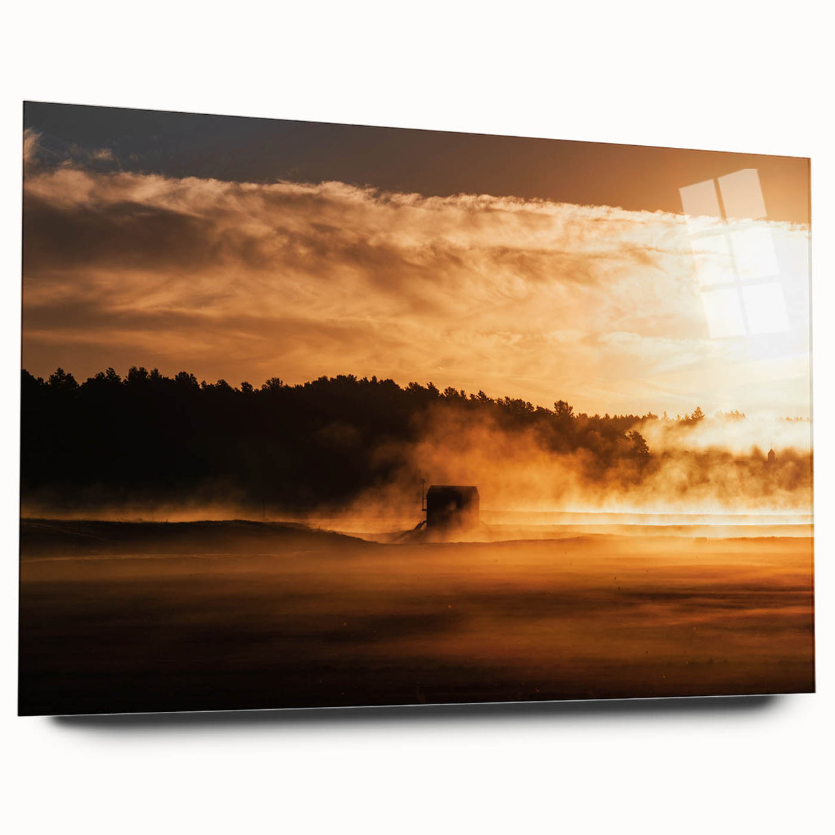 Rustic Wall Art - Golden Sunset Landscape with Misty Rural Scene
