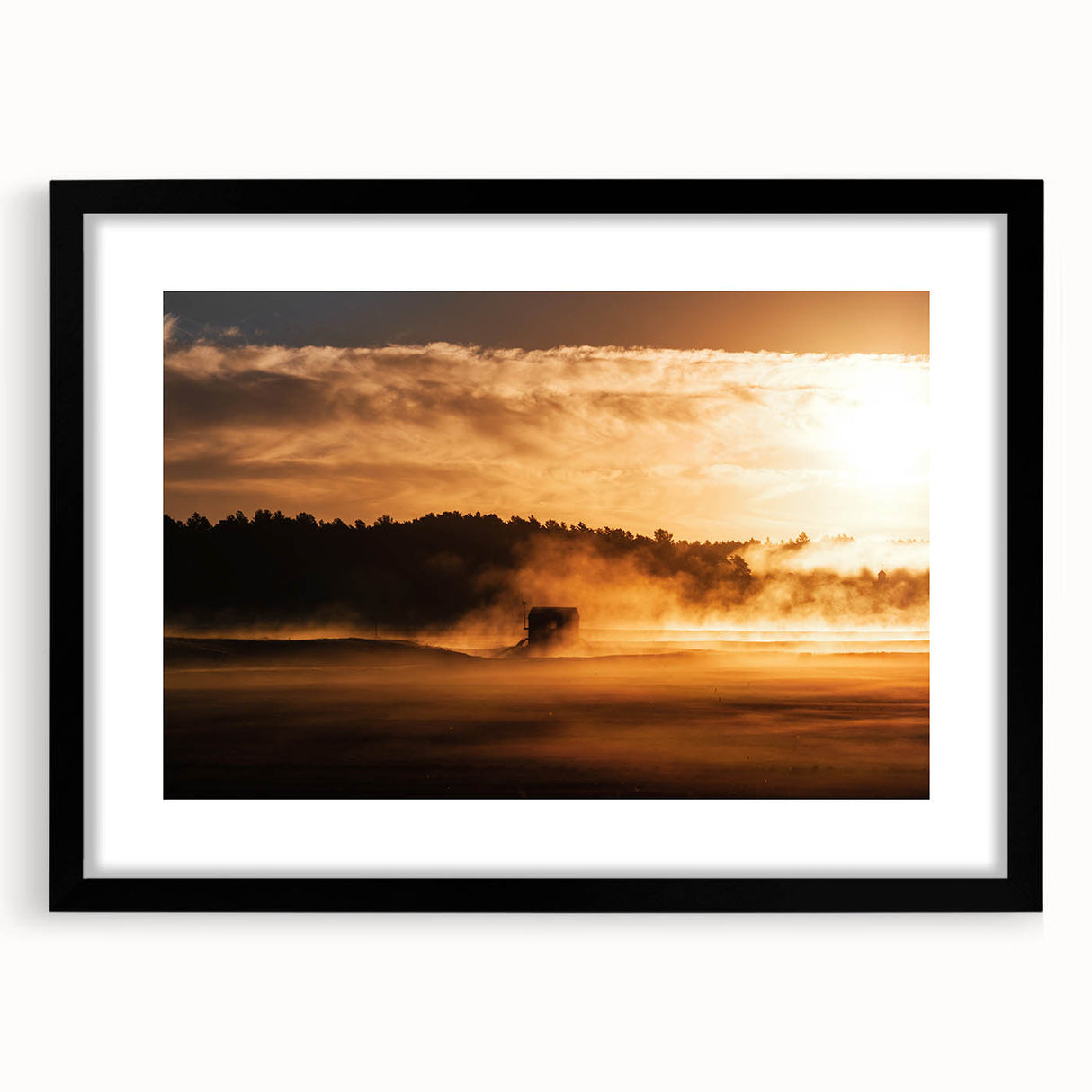 Rustic Wall Art - Golden Sunset Landscape with Misty Rural Scene