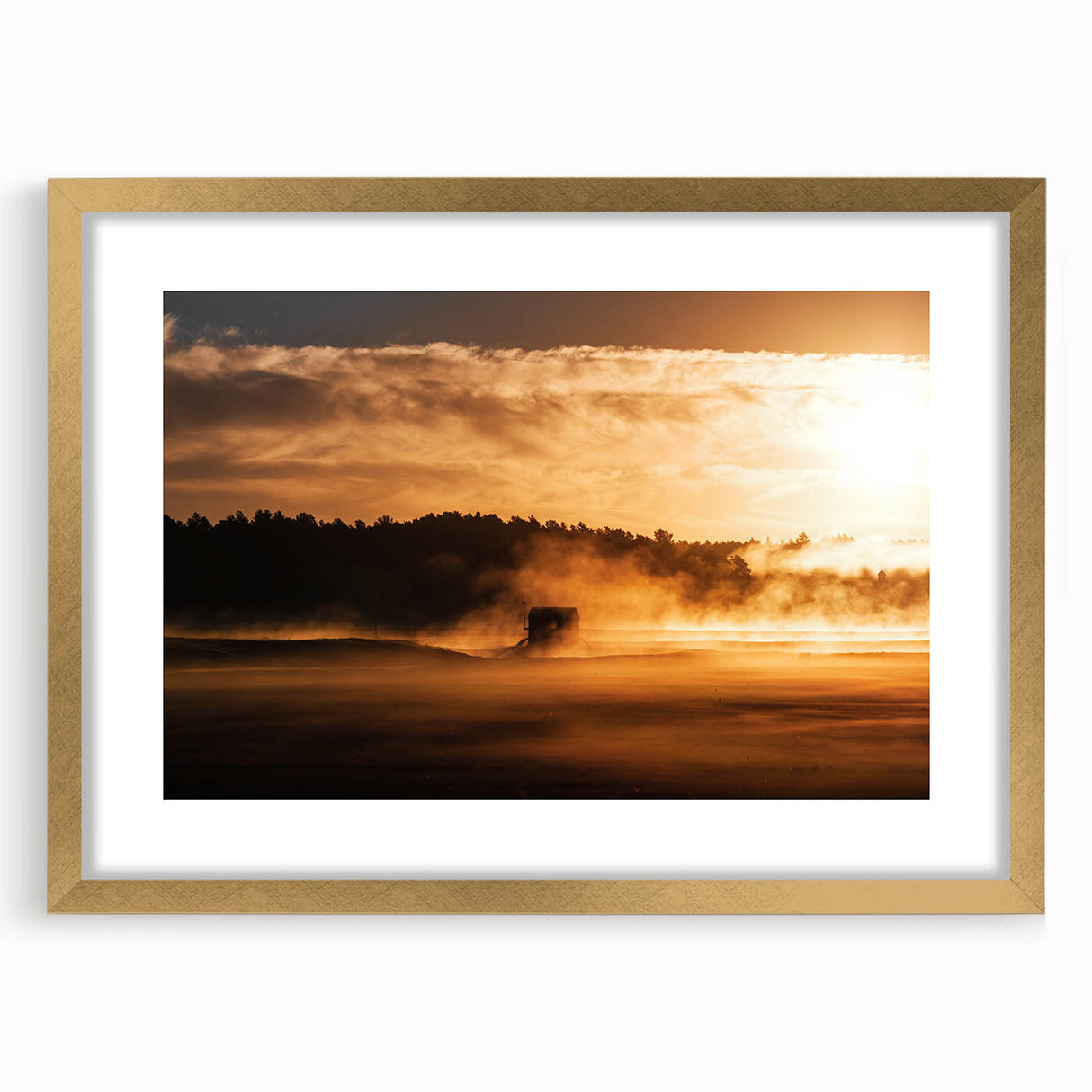 Rustic Wall Art - Golden Sunset Landscape with Misty Rural Scene