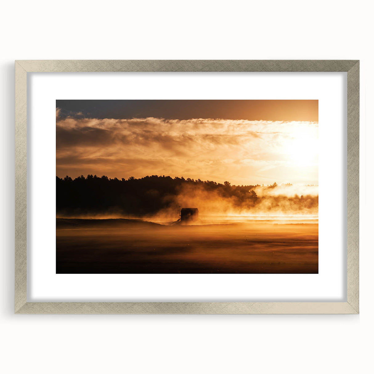 Rustic Wall Art - Golden Sunset Landscape with Misty Rural Scene