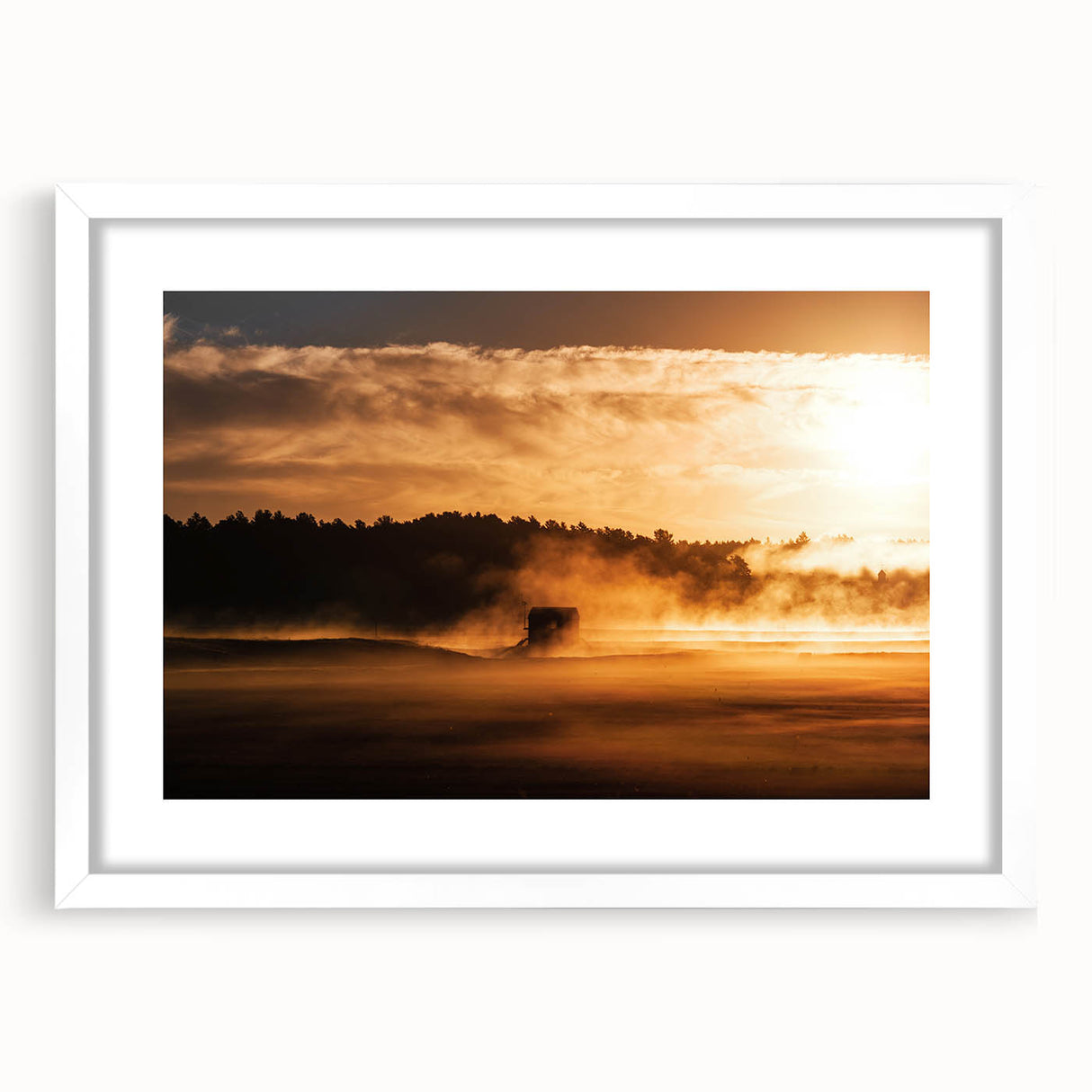 Rustic Wall Art - Golden Sunset Landscape with Misty Rural Scene