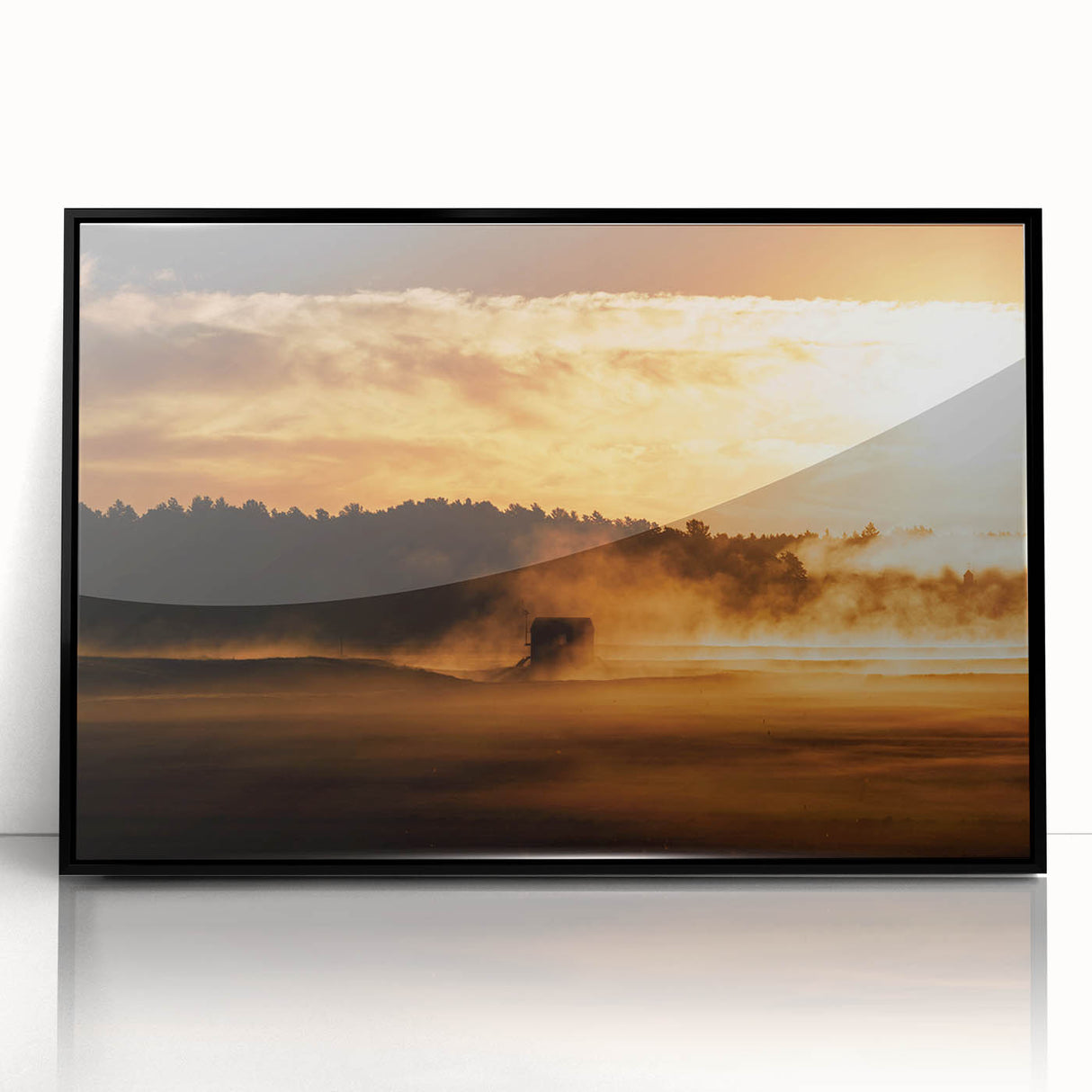 Rustic Wall Art - Golden Sunset Landscape with Misty Rural Scene