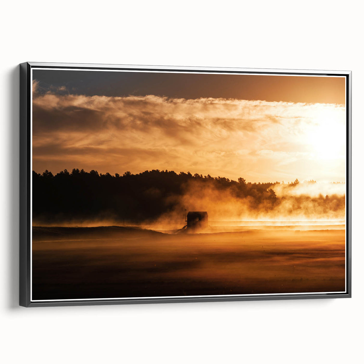 Rustic Wall Art - Golden Sunset Landscape with Misty Rural Scene