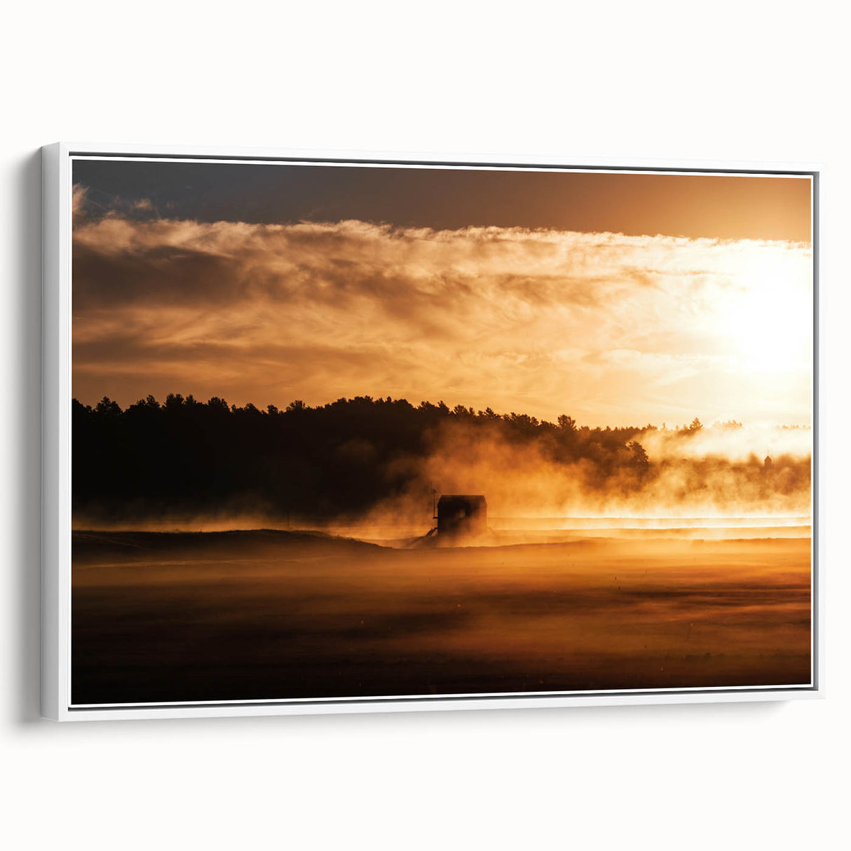 Rustic Wall Art - Golden Sunset Landscape with Misty Rural Scene