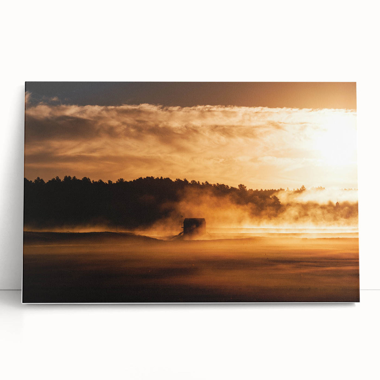 Rustic Wall Art - Golden Sunset Landscape with Misty Rural Scene