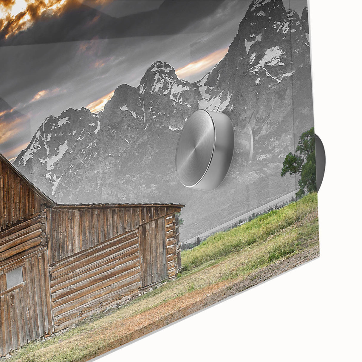 Rustic Wall Art - Barn and Mountain Landscape with Dramatic Sky