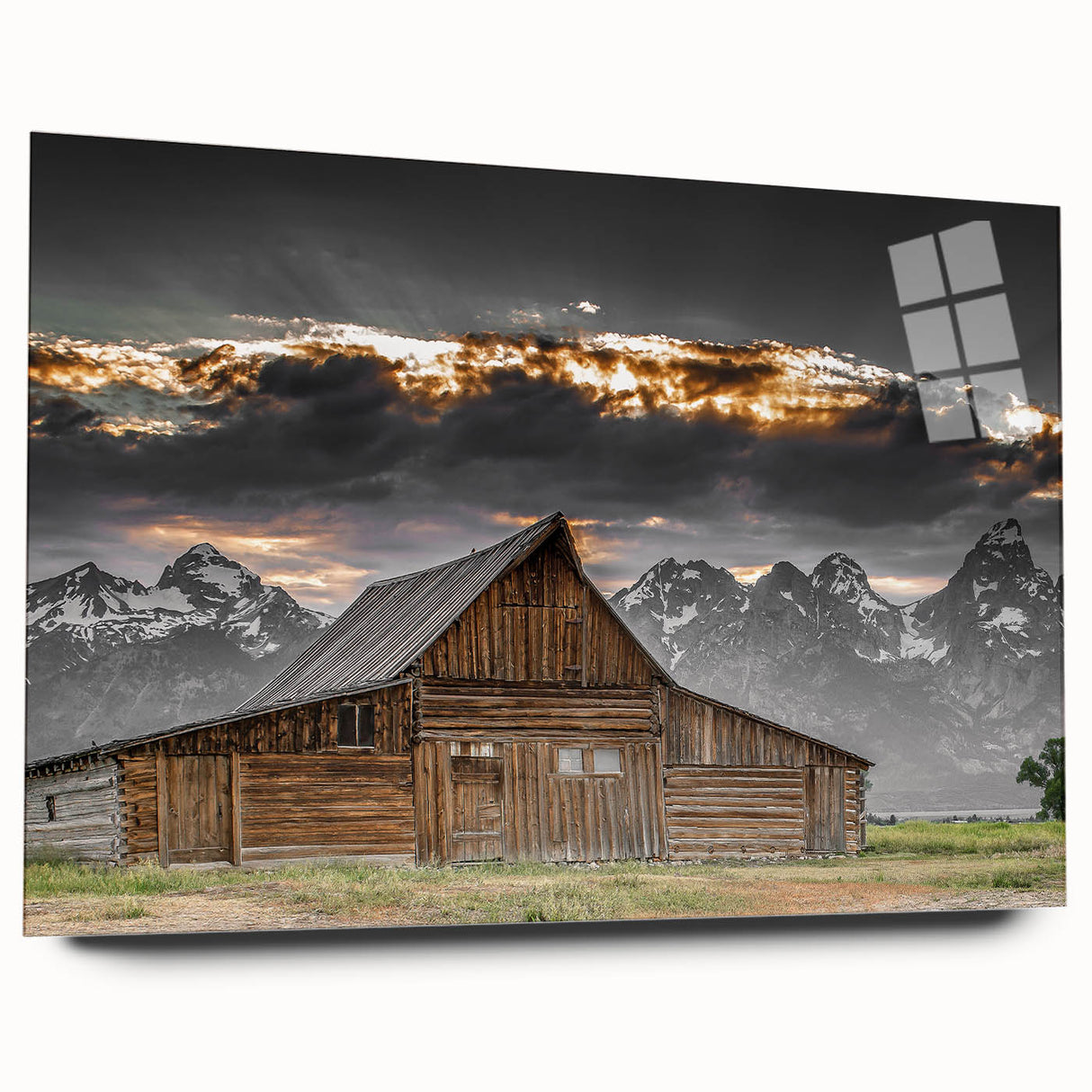 Rustic Wall Art - Barn and Mountain Landscape with Dramatic Sky