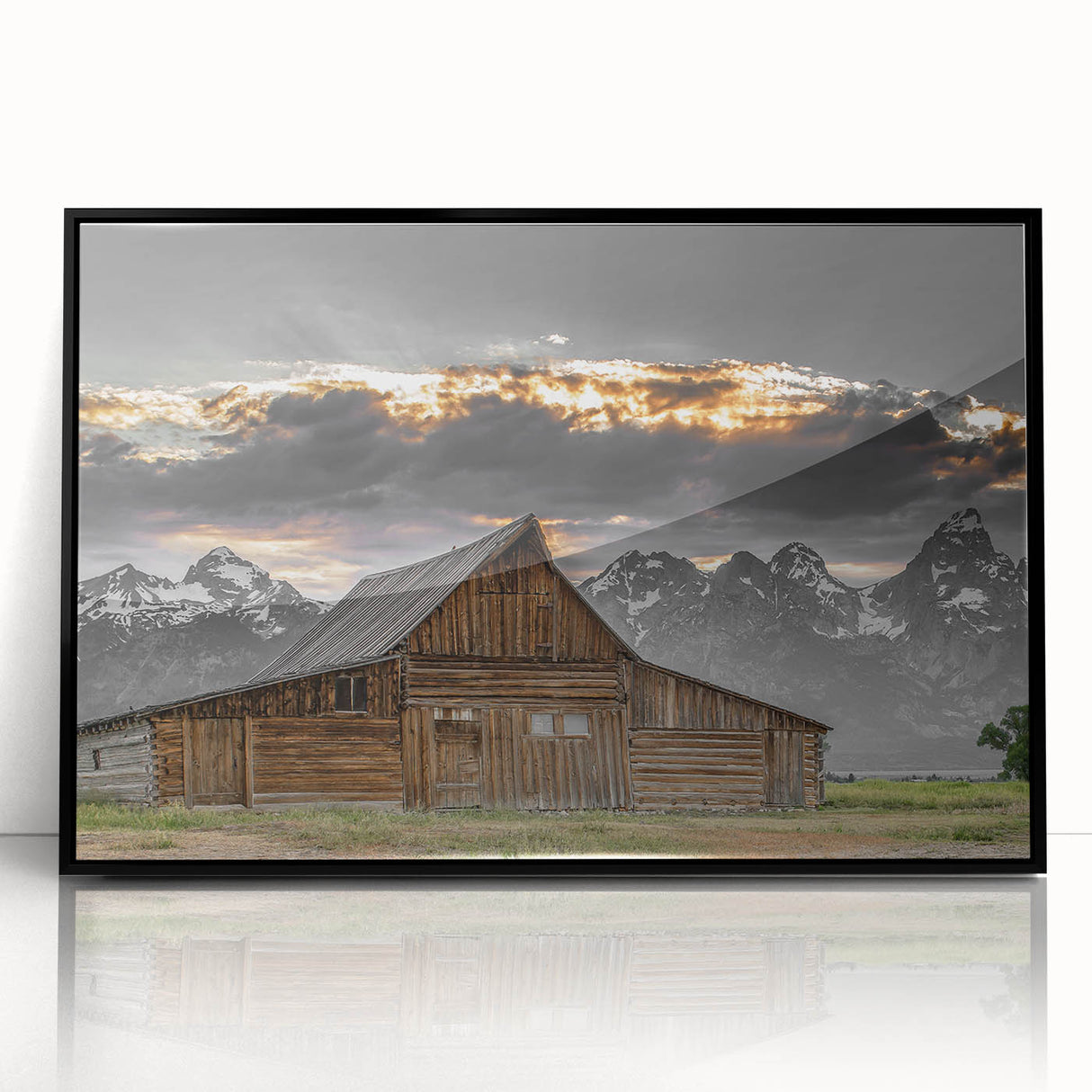 Rustic Wall Art - Barn and Mountain Landscape with Dramatic Sky
