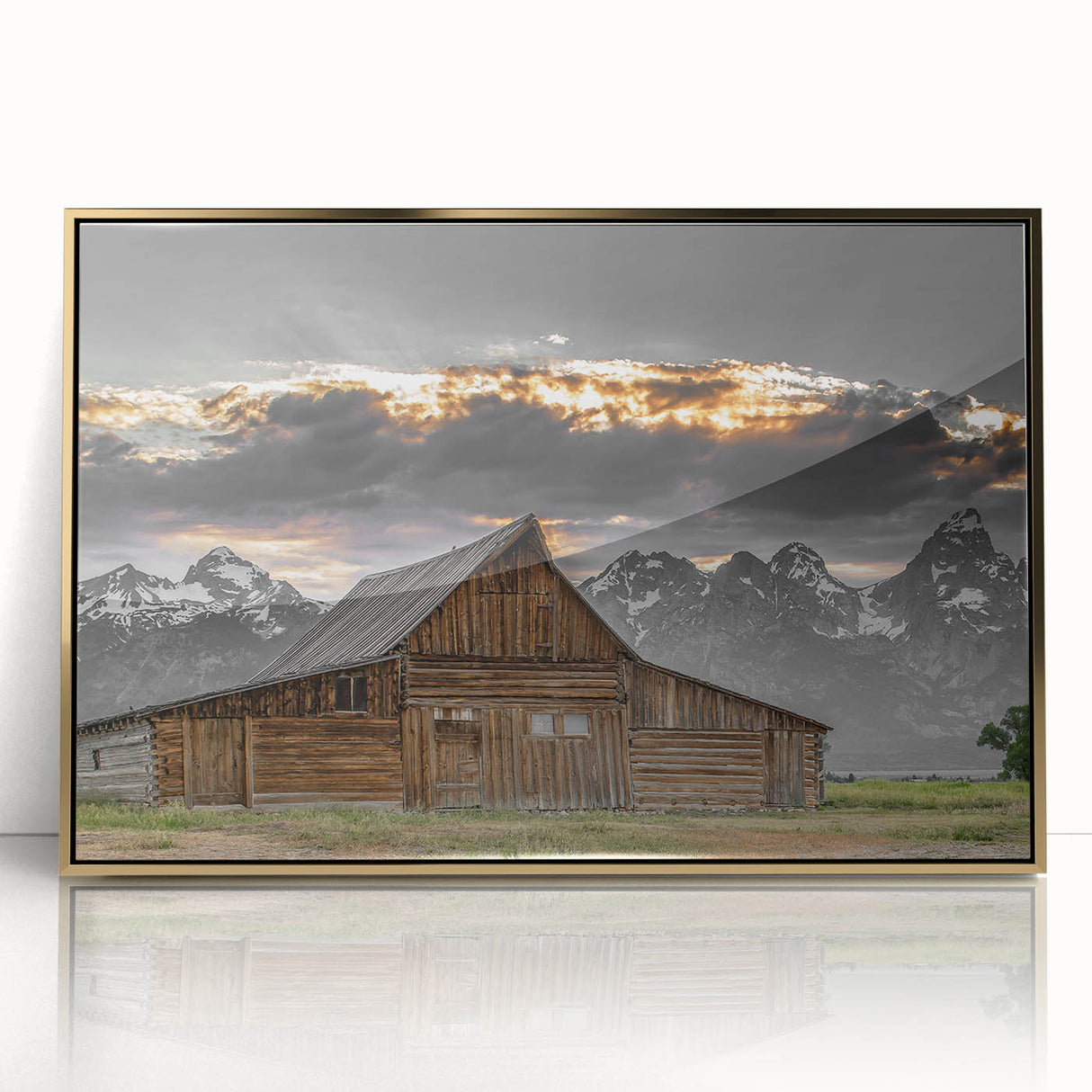 Rustic Wall Art - Barn and Mountain Landscape with Dramatic Sky