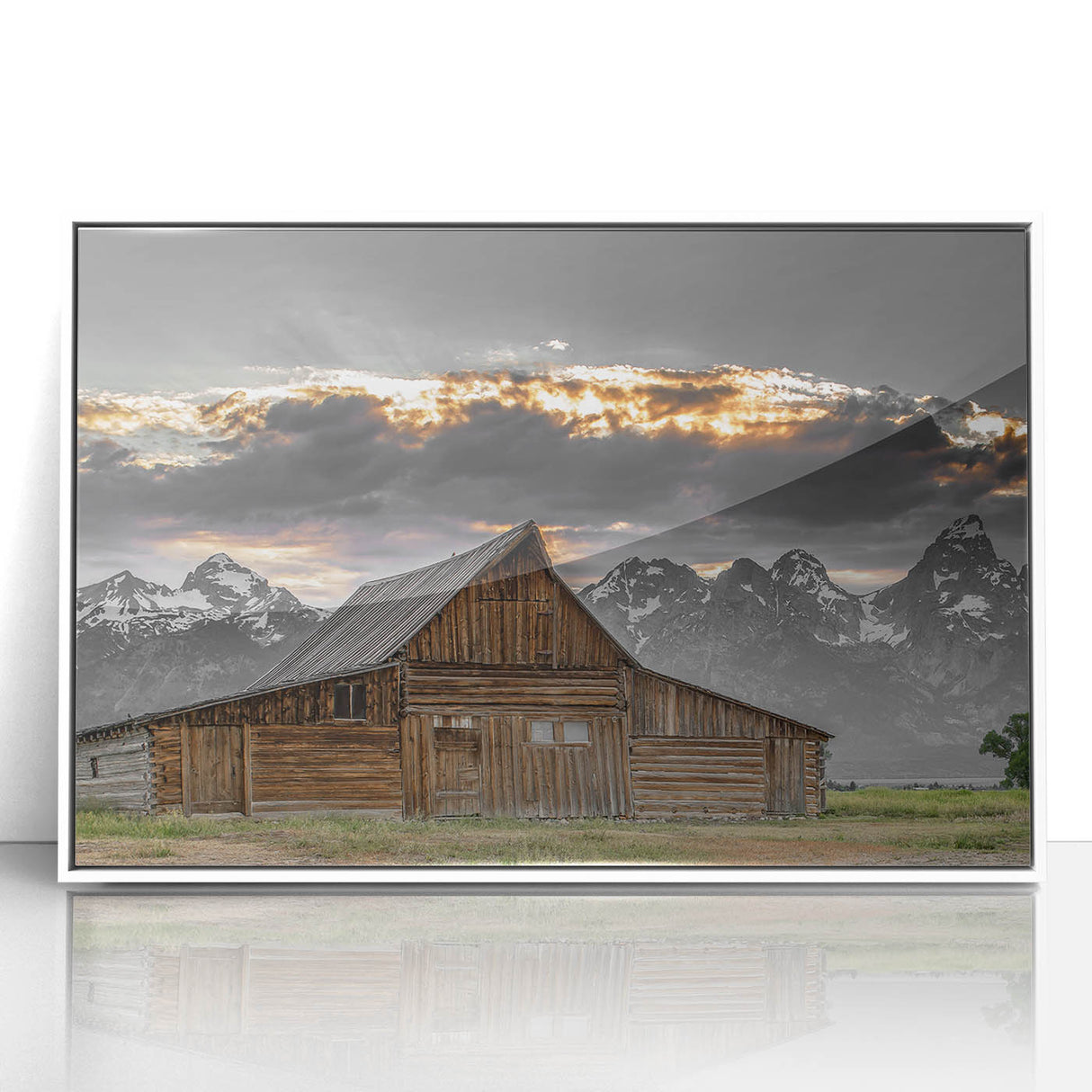 Rustic Wall Art - Barn and Mountain Landscape with Dramatic Sky