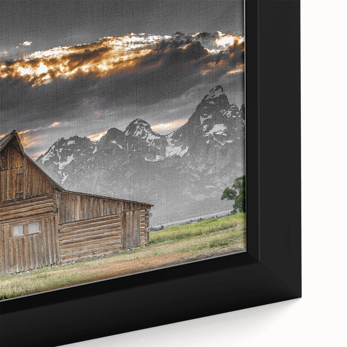 Rustic Wall Art - Barn and Mountain Landscape with Dramatic Sky