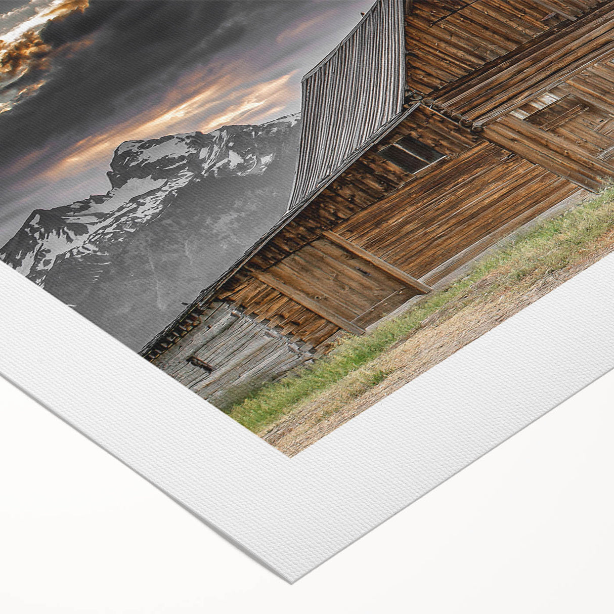 Rustic Wall Art - Barn and Mountain Landscape with Dramatic Sky