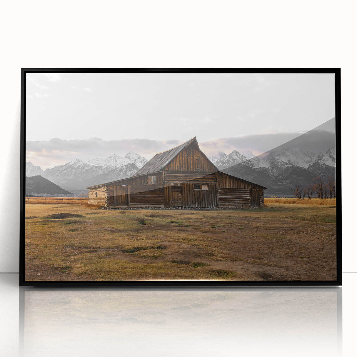 Rustic Barn with Mountain Backdrop | Farmhouse Wall Art | Vintage Landscape