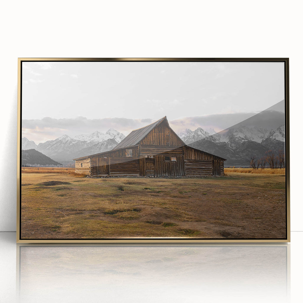 Rustic Barn with Mountain Backdrop | Farmhouse Wall Art | Vintage Landscape