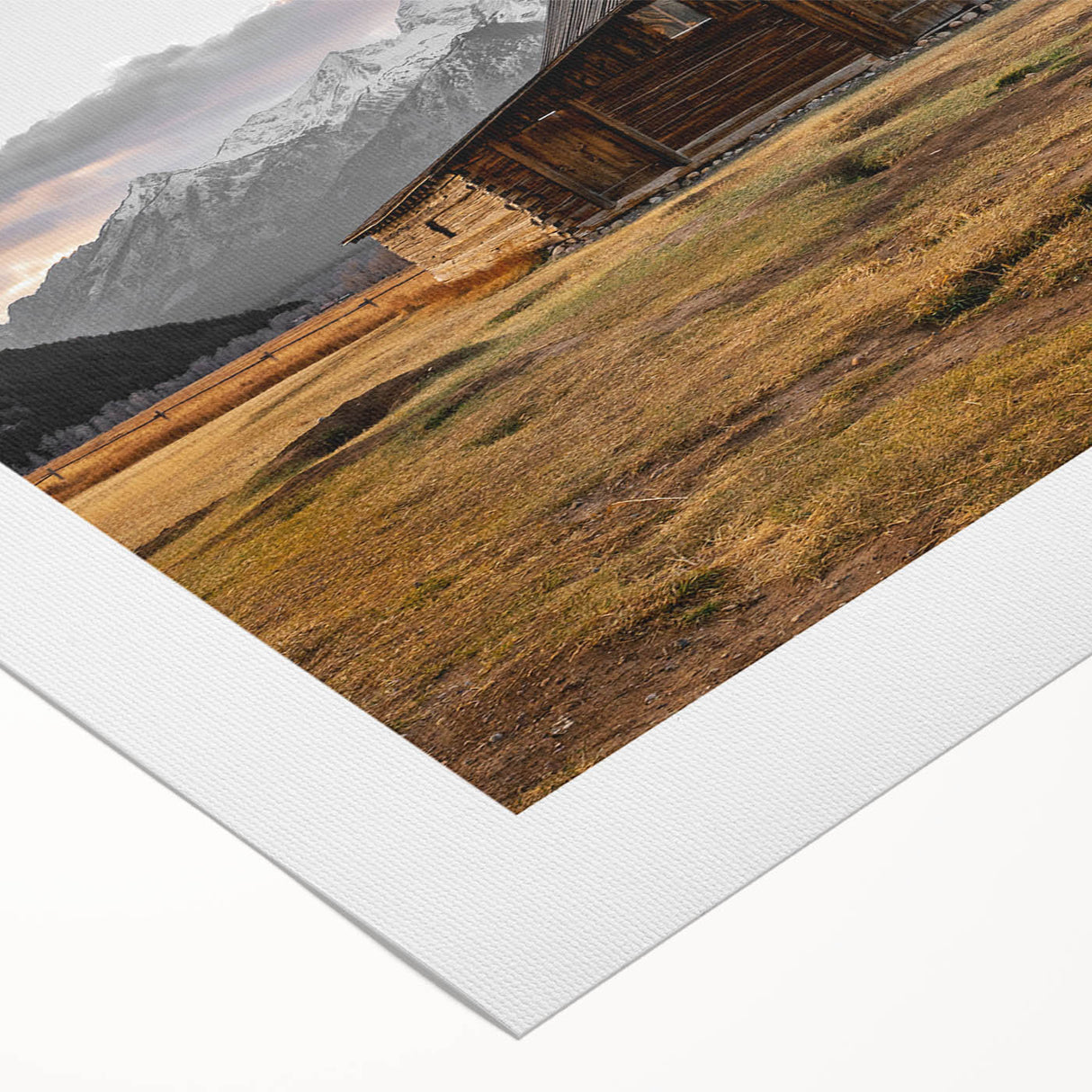 Rustic Barn with Mountain Backdrop | Farmhouse Wall Art | Vintage Landscape