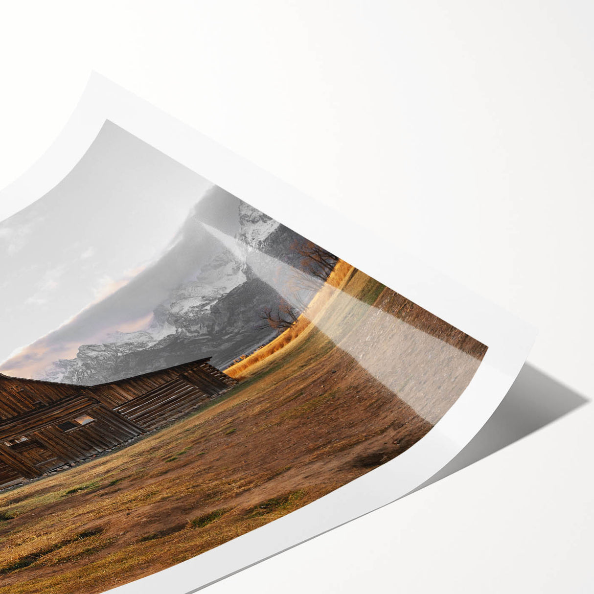 Rustic Barn with Mountain Backdrop | Farmhouse Wall Art | Vintage Landscape