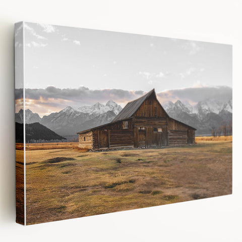 Rustic Barn with Mountain Backdrop | Farmhouse Wall Art | Vintage Landscape