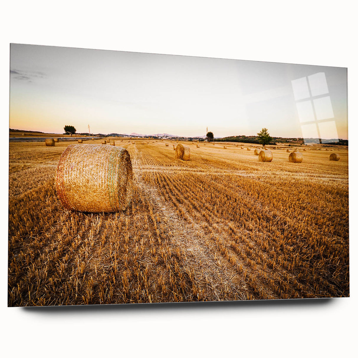 Golden Hay Bales Rustic Wall Art - Farmhouse Country Landscape Decor