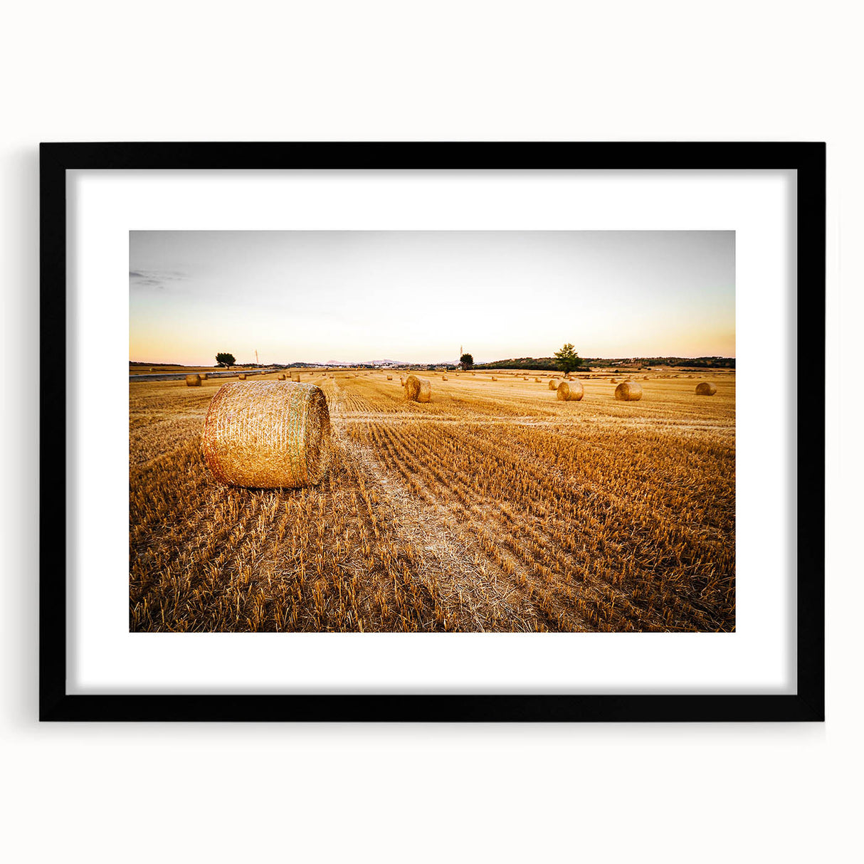 Golden Hay Bales Rustic Wall Art - Farmhouse Country Landscape Decor