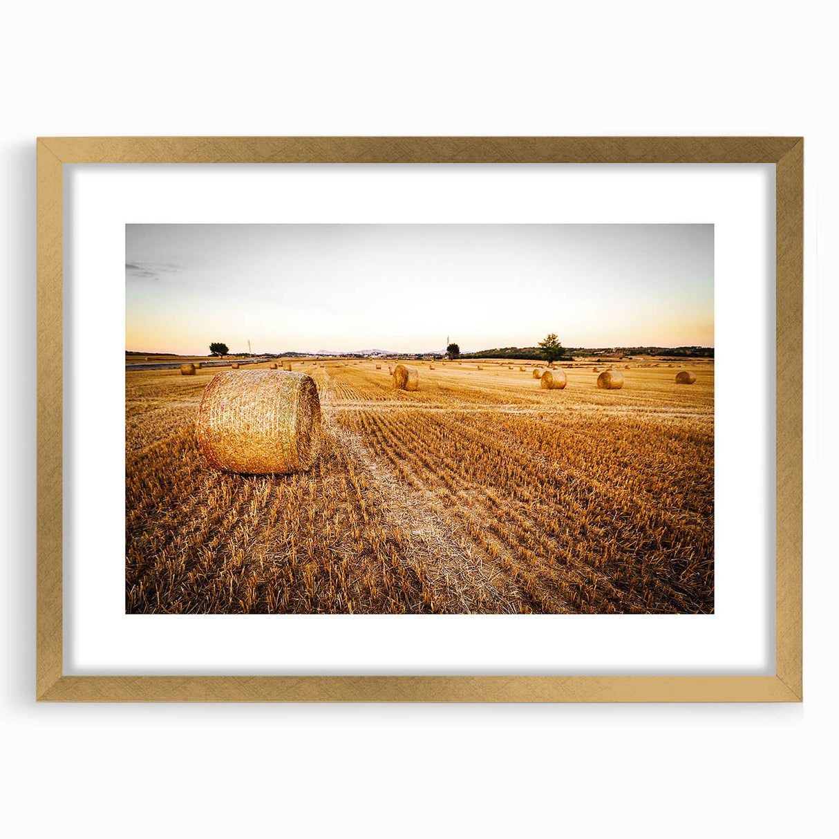 Golden Hay Bales Rustic Wall Art - Farmhouse Country Landscape Decor