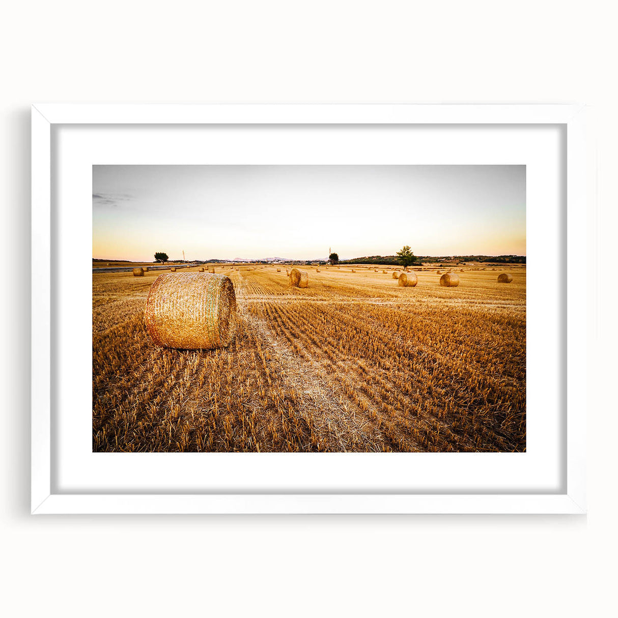 Golden Hay Bales Rustic Wall Art - Farmhouse Country Landscape Decor