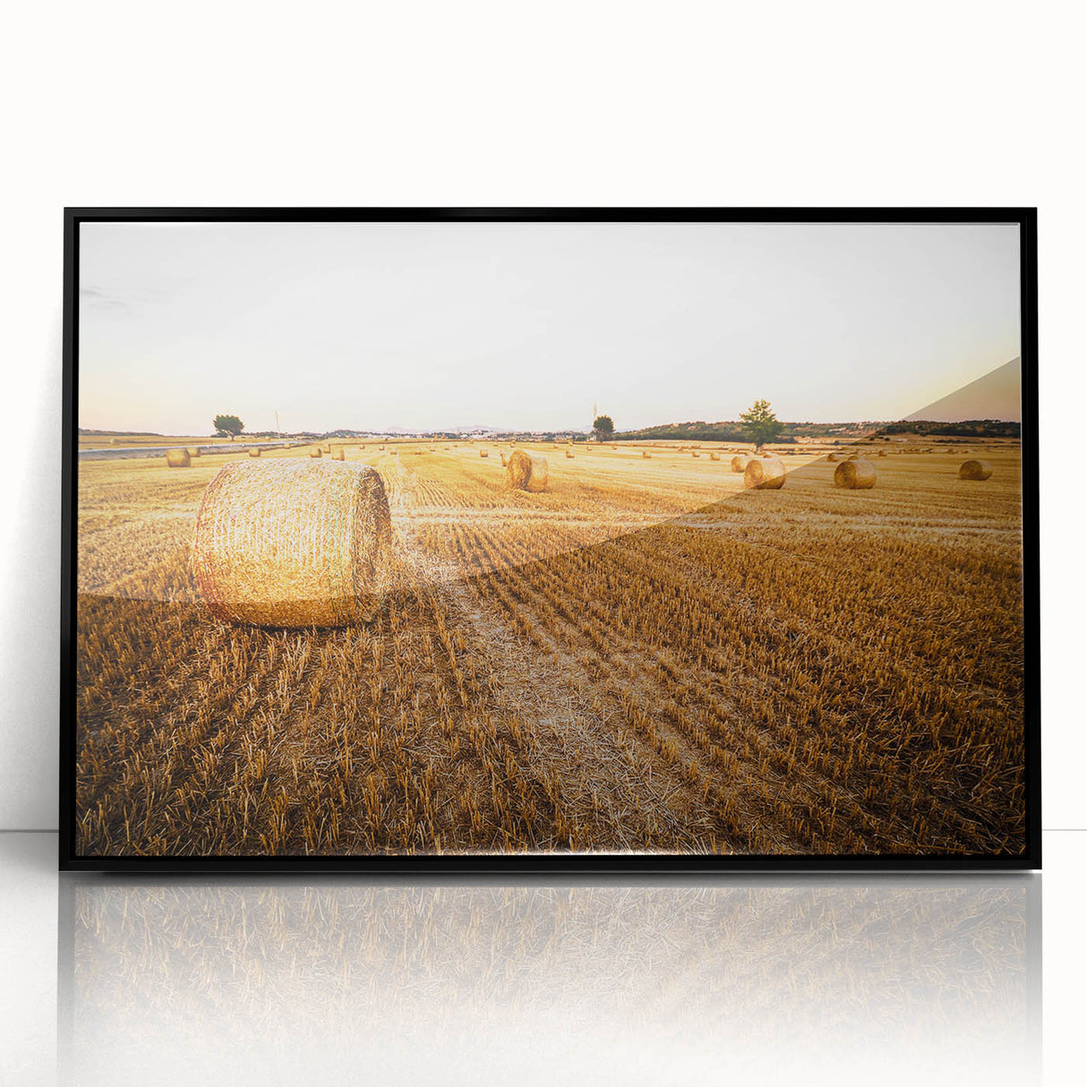 Golden Hay Bales Rustic Wall Art - Farmhouse Country Landscape Decor
