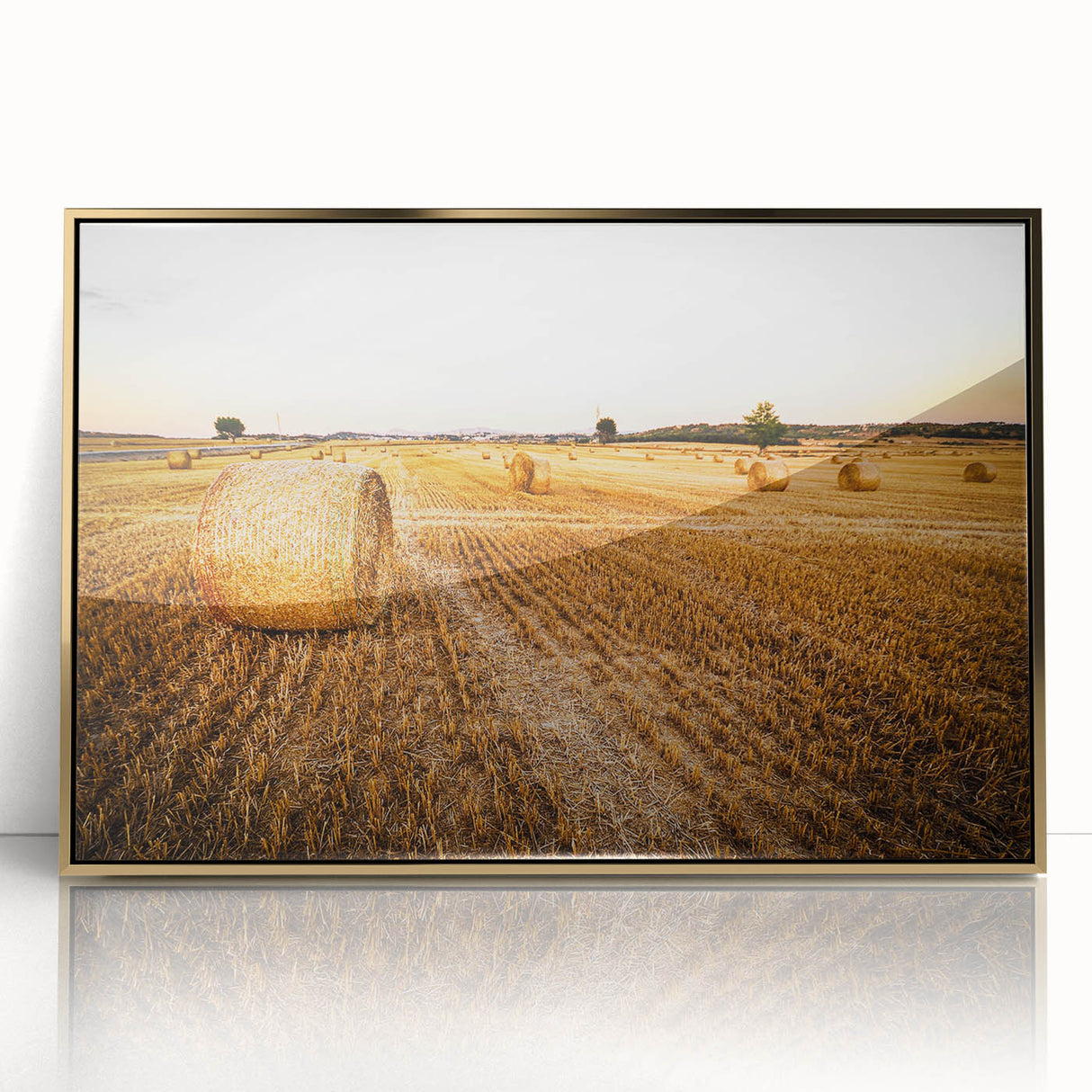 Golden Hay Bales Rustic Wall Art - Farmhouse Country Landscape Decor