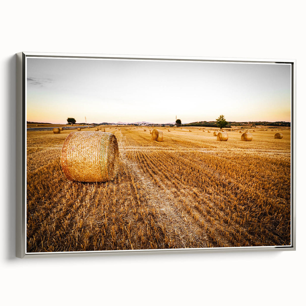 Golden Hay Bales Rustic Wall Art - Farmhouse Country Landscape Decor