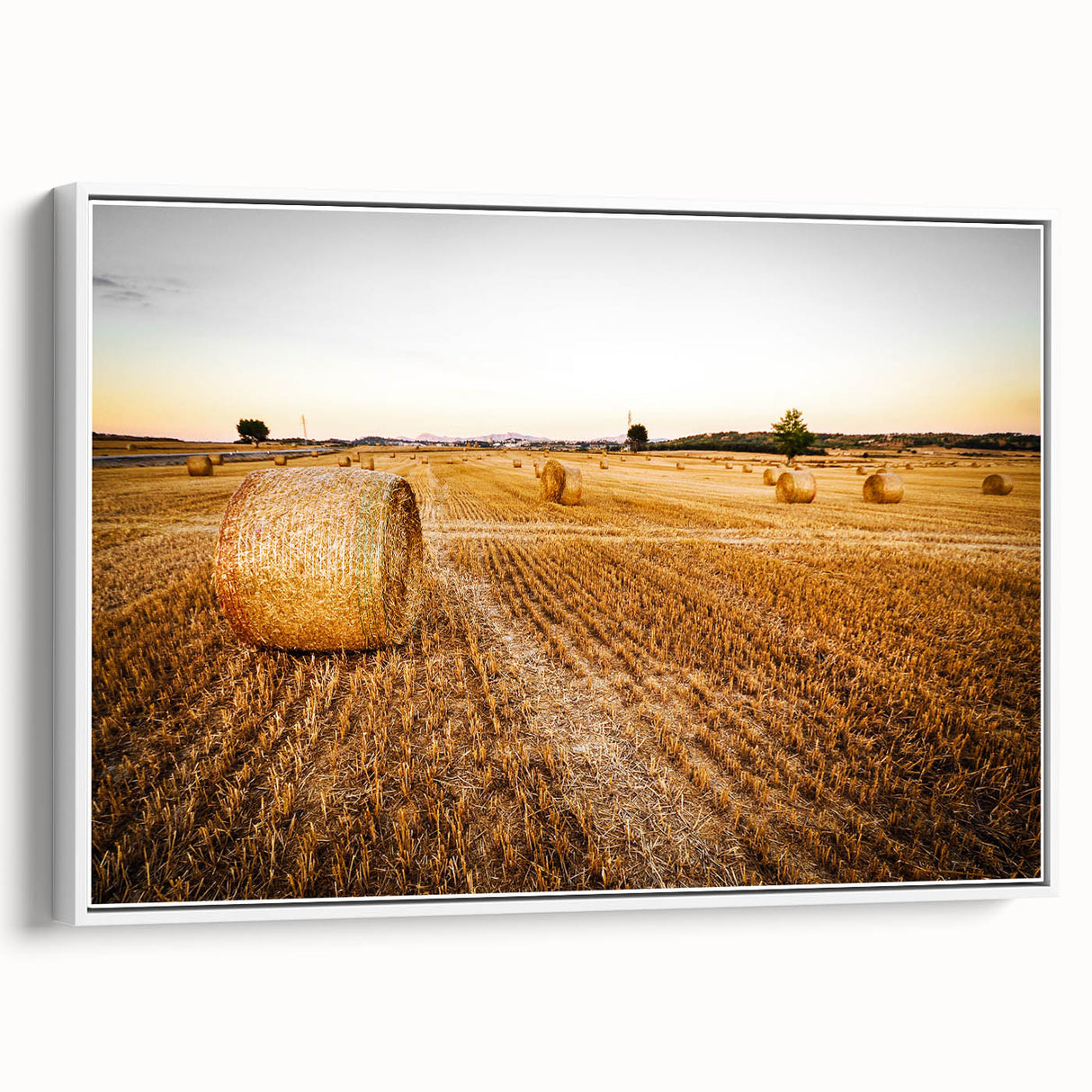 Golden Hay Bales Rustic Wall Art - Farmhouse Country Landscape Decor