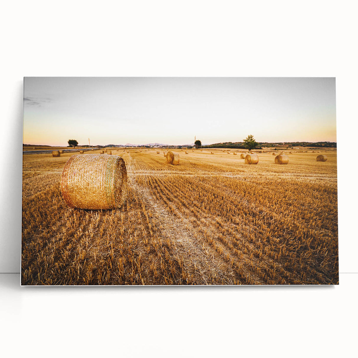 Golden Hay Bales Rustic Wall Art - Farmhouse Country Landscape Decor