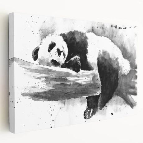 Stretched canvas wall art showcasing a playful panda bear design, featuring vivid colors and intricate details, perfect for children's room decor and animal lovers.