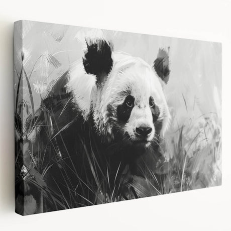 Stretched canvas wall art showcasing a whimsical panda bear design, featuring vibrant colors and playful details, ideal for children's room decor.