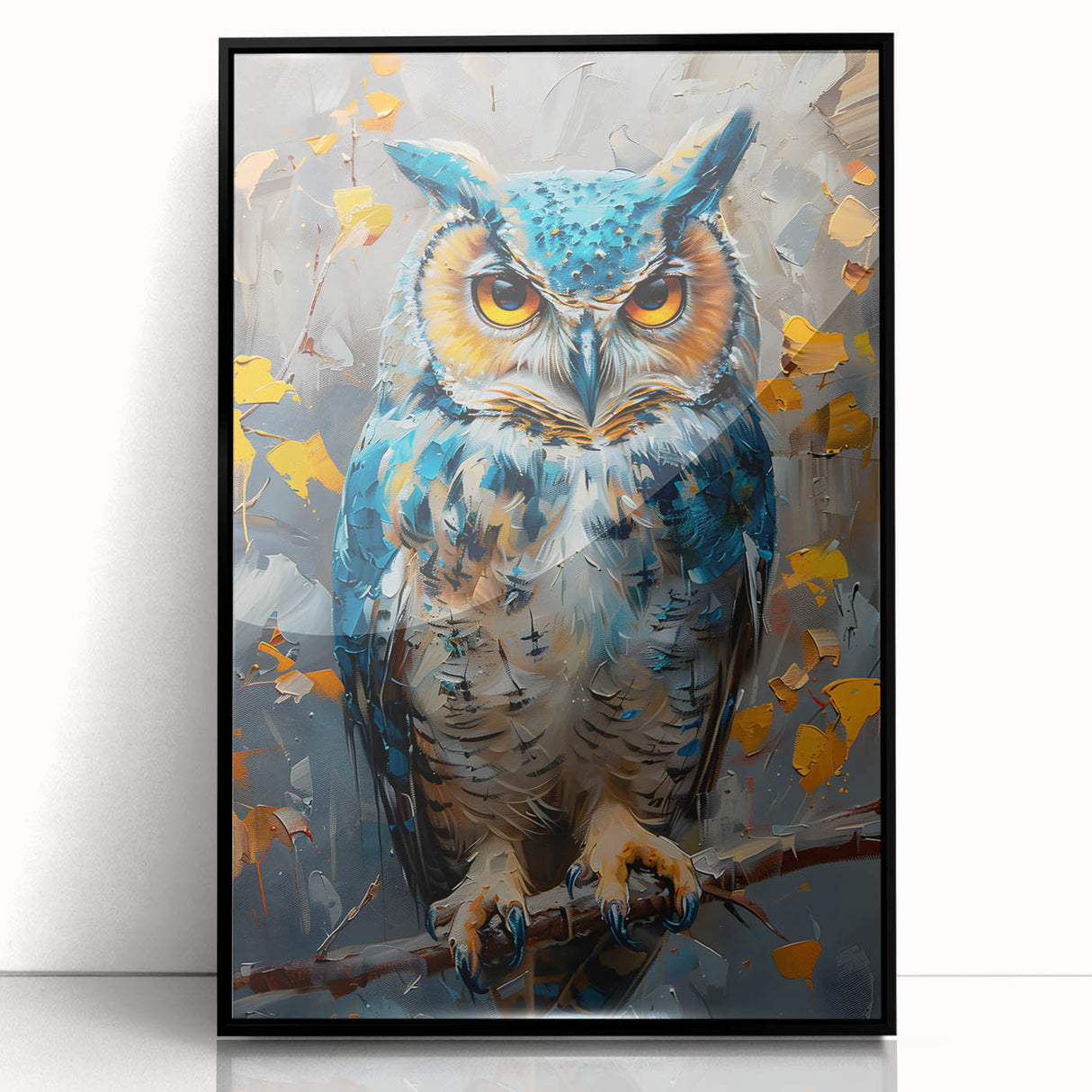 Framed acrylic wall art design showcasing a vibrant birds of prey collection, featuring detailed illustrations of various raptors against a sleek black background. Perfect for adding a touch of nature-inspired elegance to any space.