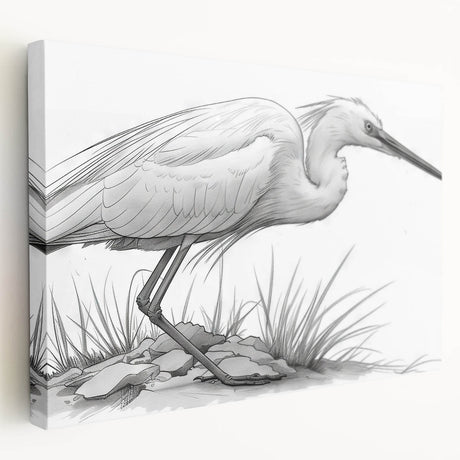Stretched canvas wall art showcasing a serene heron and egret design, featuring vibrant colors and intricate details, perfect for nature lovers' home decor.