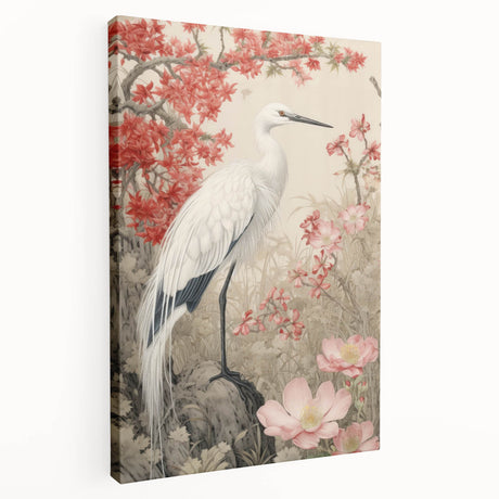 Stretched canvas wall art showcasing a serene heron and egret design in soft blue and white hues, perfect for enhancing home decor with a nature-inspired touch.