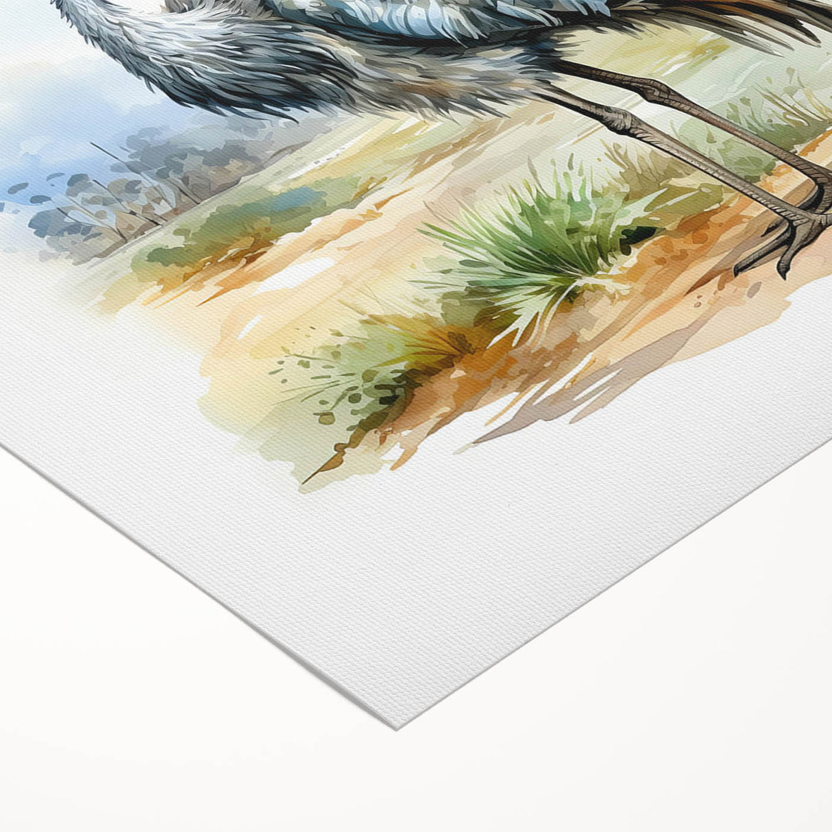 Ostrich-themed rolled canvas wall art showcasing vibrant colors and intricate designs, ideal for home decor, presented in eco-friendly packaging.