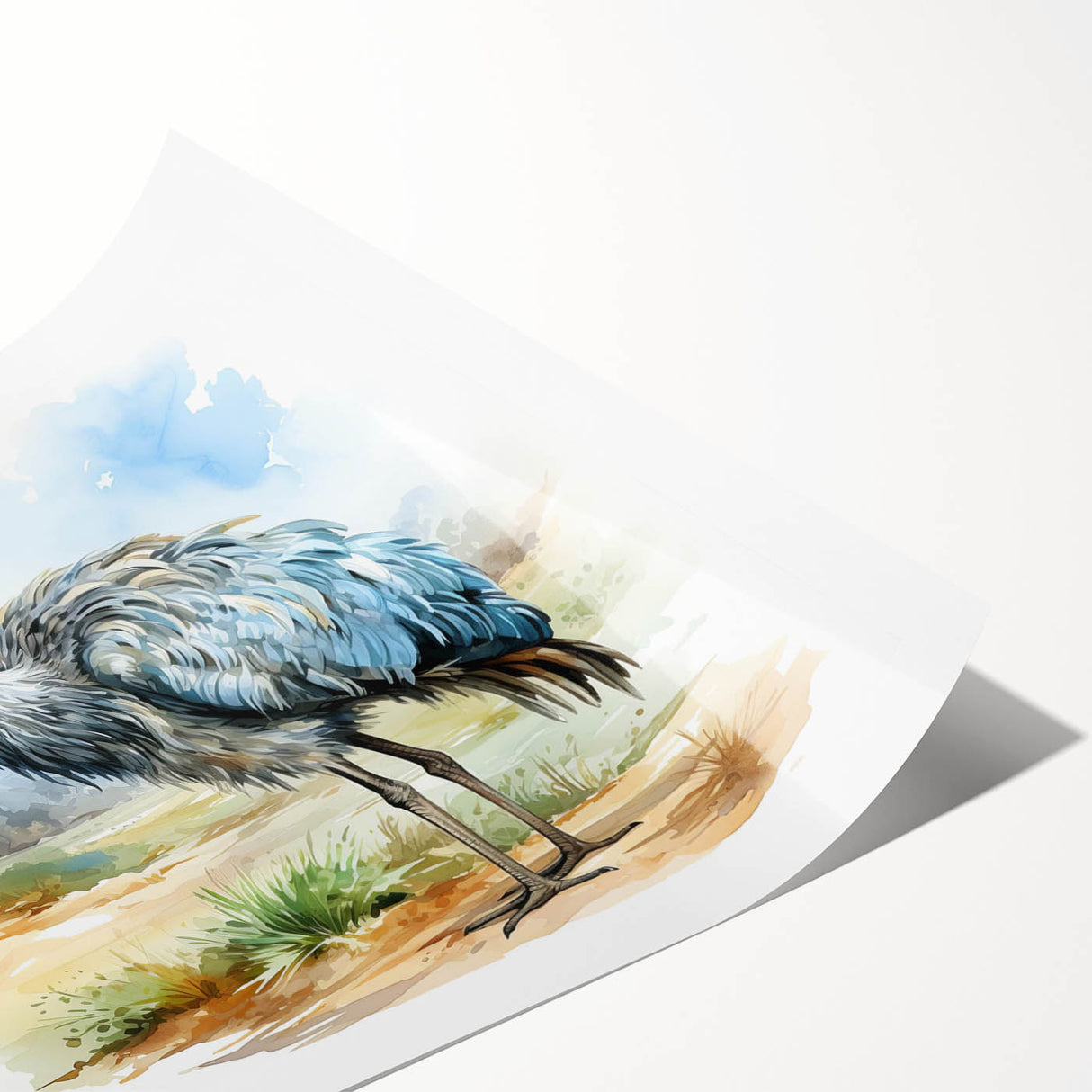 Ostrich-themed wall art print showcasing vibrant colors and intricate designs, rolled for easy shipping and display, perfect for enhancing home decor.