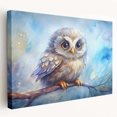 Stretched canvas wall art showcasing an intricate owl design in vibrant colors, perfect for adding a whimsical touch to home decor. Ideal for bird lovers and art enthusiasts.