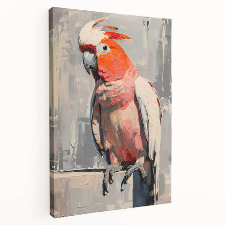 Vibrant stretched canvas wall art featuring colorful parrots in a tropical setting, ideal for bird lovers and nature enthusiasts looking to enhance their decor.
