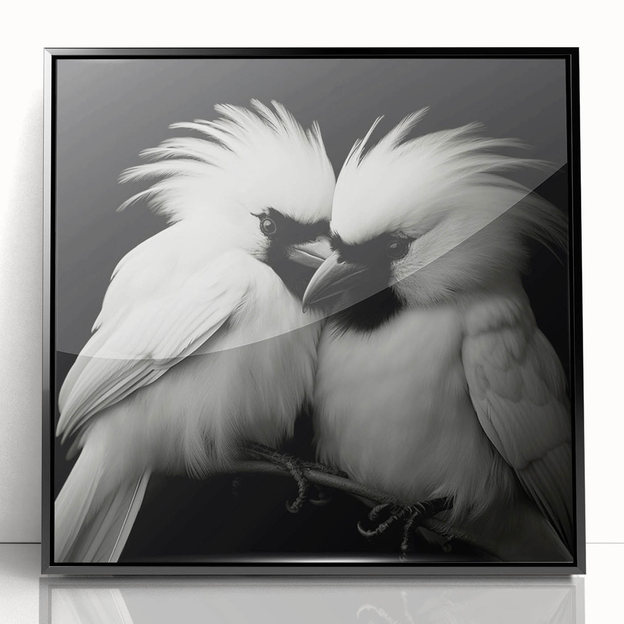 Framed wall art featuring a vibrant tropical bird design with intricate details, set in a sleek black frame, perfect for adding color and nature-inspired decor to any space.