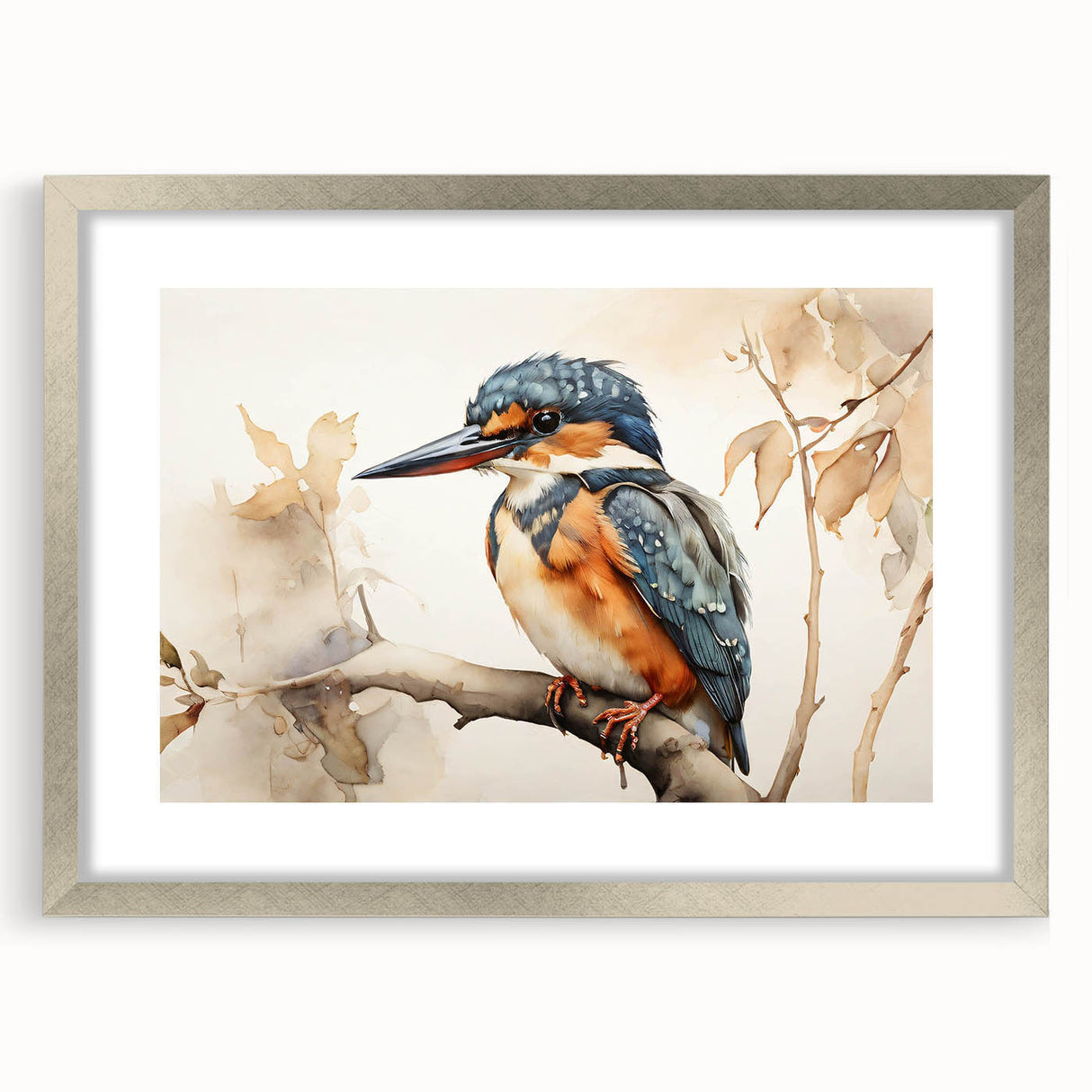 Tropical bird-themed wall art collection displayed in a sleek silver frame with a mat, showcasing vibrant colors and intricate designs, perfect for home decor.