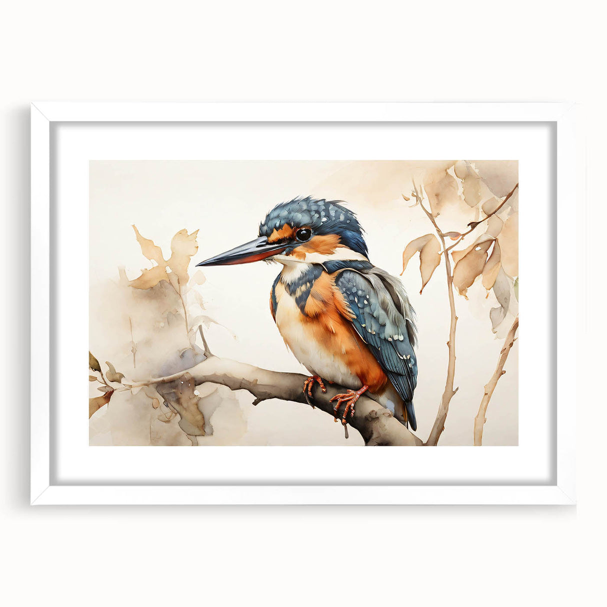Tropical bird-themed wall art collection displayed in a sleek white frame with a mat, showcasing vibrant colors and intricate details, perfect for home decor.