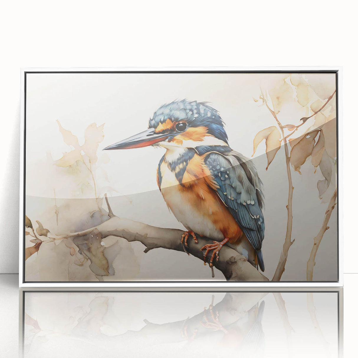 Framed wall art featuring a collection of vibrant tropical birds in a colorful design, set against a white background, ideal for brightening home decor.