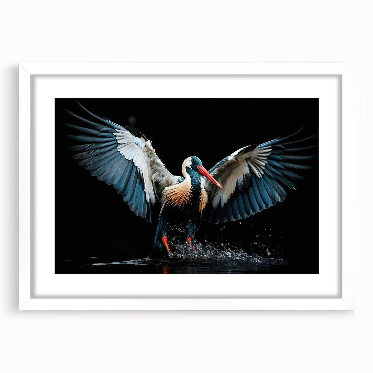 Tropical bird-themed wall art design featuring vibrant colors, framed with a white mat, ideal for brightening home decor and enhancing interior aesthetics.