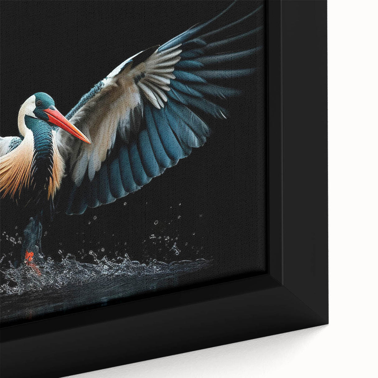 Close-up of a vibrant tropical birds wall art design on framed canvas, showcasing vivid colors and intricate details, perfect for home decor and nature lovers.